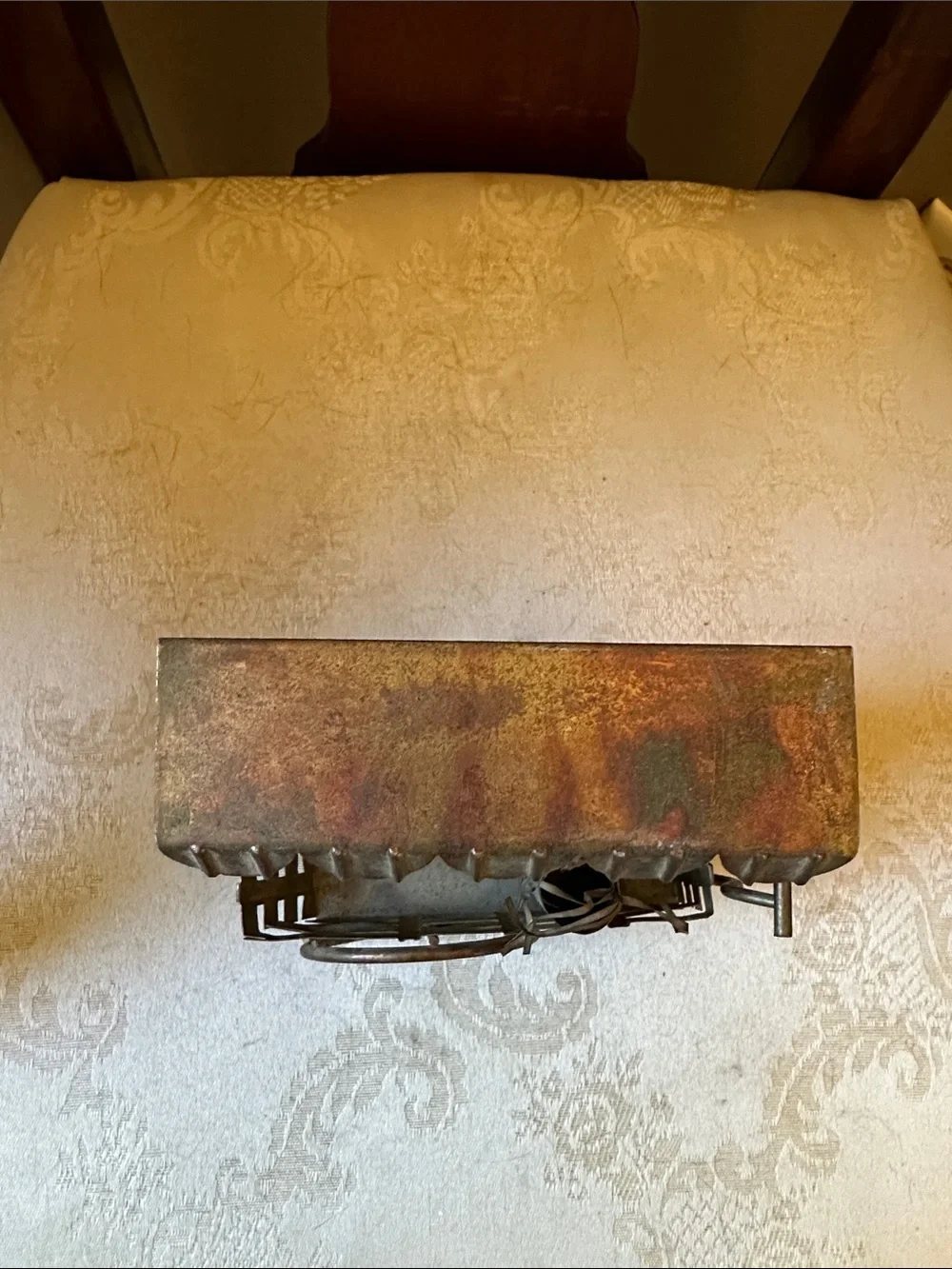 Vintage copper and brass 3D flower cart, wagon w/buckets of flowers